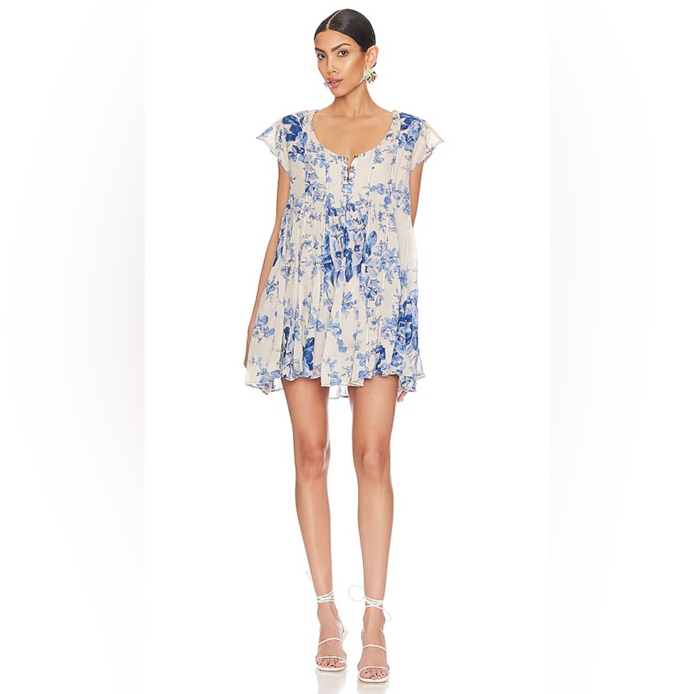 Free People Blue and Cream Floral Dress